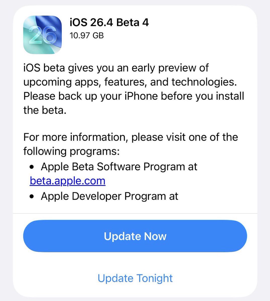#تويتسو_خبر | أصدرت شركة أبل الإصدار التجريبي الرابع من نظام التشغيل iOS 26.4