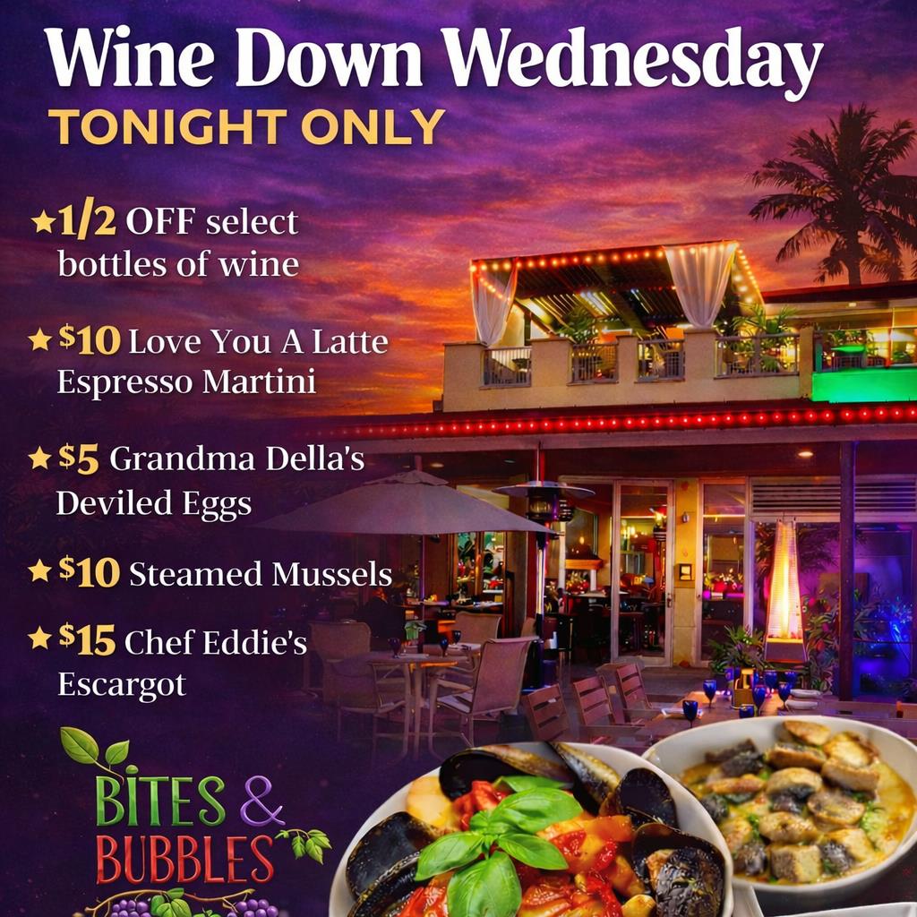 ChefEddieN's tweet photo. Perfect rooftop weather + one-night-only specials? Say less. 🍷

Wine Down Wednesday Tonight Only at Bites &amp; Bubbles:
 1/2 off select bottles of wine
 $10 Love You A Latte Espresso Martini
 $5 Grandma Della’s Deviled Eggs
 $10 Steamed Mussels
 $15 Chef Eddie’s Escargot https://t.co/H3wRCIHszt