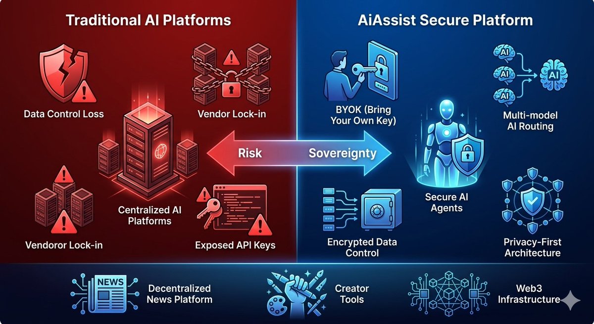 JayZilon's tweet image. 1/5🧵
Most AI platforms ask for your data, your keys, and your trust.
And once you give them…
you lose control.

What if AI could work for you — without owning your data? 🤷

That’s the idea behind AiAssist Secure (AiAS) by @interchained.
#aiassist #interchained #aias