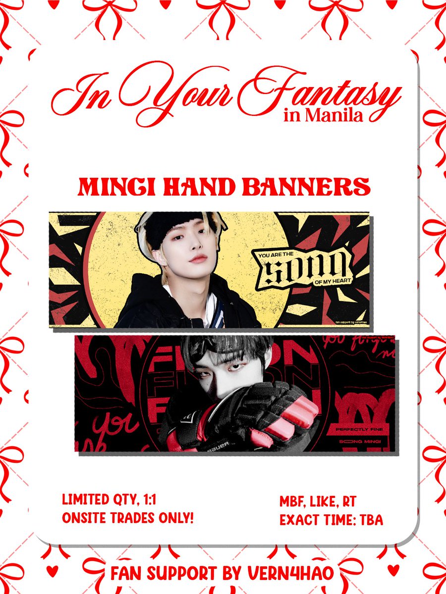 . . . in your fantasy in manila ⋆.˚ ☾⭒.˚
(💛) mingi fan support by <a href="/vern4hao/">kai 💫</a>

⚓︎ mbf, like, rt (show proof!)
⚓︎ strictly 1:1, limited qty
⚓︎ exact time and loc: tba
⚓︎ onsite trades only :)

see you, atinys! ⋆˚꩜｡

#InYourFantasy_MNL #ATEEZinManila #ATEEZ