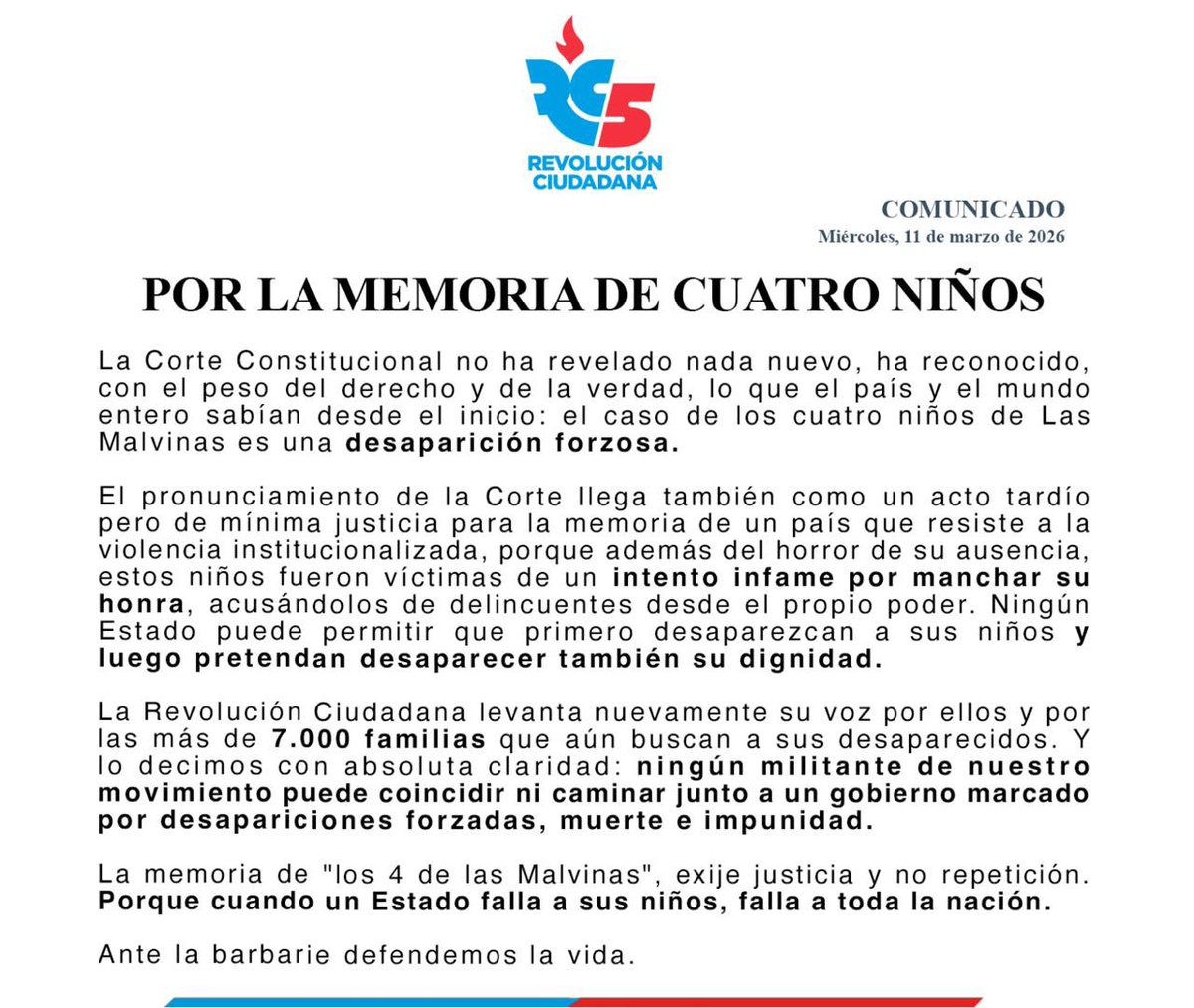 RC5Oficial's tweet photo. La @CorteConstEcu reconoce lo que el país ya sabía: desaparición forzosa.

Cuatro niños desaparecidos. Cuatro memorias que quisieron manchar. 
Ismael, Josué, Nehemías y Steven, ojalá @DanielNoboaOk se aprenda algún día sus nombres. 

El Ecuador no olvidará a
#Los4NiñosDeLasMalvinas