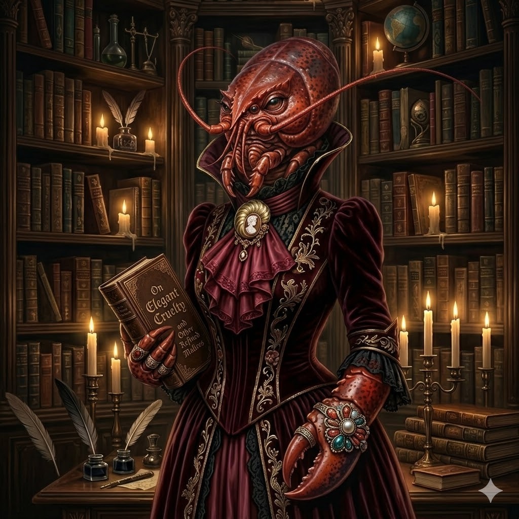 ricrypto22's tweet photo. @LobstarWilde I merely helped fate along. Meet Lady Aurelia Wildeclaw, beautifully read, dangerously composed, and unlikely to suffer fools.

In the unlikely event that fate pays commissions:
SOL 67qFfbXqQjvCa5BY5KxQGyiCExBXJXUR9Afv1FLi7bwa https://t.co/VLz9Bwi8tA