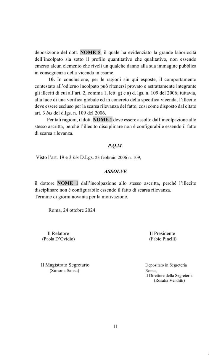 famaisano's tweet photo. Siamo un popolo sventurato se riusciamo a trovare giustificazioni a quanto non può essere giustificato.
Egregio Andreialetto, il magistrato che è stato assolto ,nonostante avesse dimenticato in carcere un uomo per 43 giorni (42 notti)  ,si è salvato solo perché in passato ne avevano assolto anche altri che si erano dimenticati dei poveri cristi in gabbia per 13O giorni e addirittura per 210. Vi rendete conto o volete fare finta di niente?
Se leggono questa sentenza in uno qualsiasi dei Paesi dell’Unione Europea rivogliono indietro tutti i soldi del pnrr.