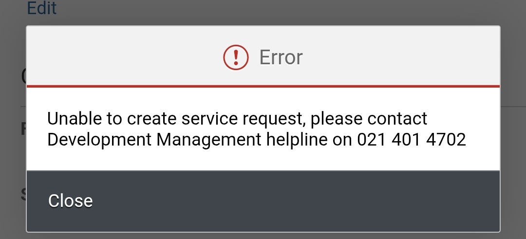 JohannBiermann1's tweet photo. @CityofCT @geordinhl Second day in five days that we have no water in Somerset West. No feedback or communication from the City. But rates and taxes we must pay. My previous fault was logged with no feedback. Tried logging another one now, but got the below error msg. https://t.co/1Vir2FVyq4
