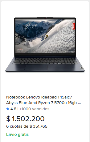Eltomex56's tweet photo. 🚨NO COMPREN NOTEBOOKS EN ARGENTINA🚨

Conseguí una Laptop a mitad de precio en Amazon, con impuestos y envió
16GB Ram, Ryzen 5700U (8C/16H) 512GB SSD y lector de huellas

🇺🇲$600.000 c/impuestos
🇦🇷$1.500.000

Compren en Amazon y paguen con @TakenosApp  (no les cobran impuestos) https://t.co/xun9wAiFst