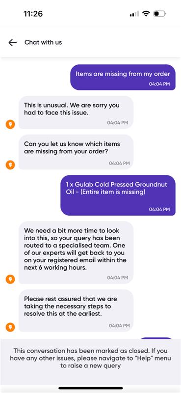RMEENA1523's tweet photo. @instamart_it @Swiggy please find attached invoice and support chat , immediately after the order delivered. They tell resolution within 6hrs , but no update after 7hrs also. https://t.co/iCMeJSXZCm