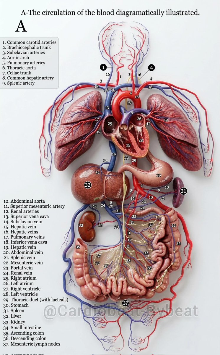 CardioBeat_'s tweet photo. https://t.co/rIXcKktu0v
A Comprehensive Schematic Overview of Human Systemic and Portal Circulation: Mapping Arterial Supply, Venous Return, and Lymphatic Drainage.
#Cardiophysiology #CardiovascularSystem #CirculatorySystem #Anatomy #MedicalEducation #SystemicCirculation https://t.co/ks5fbf1uXE