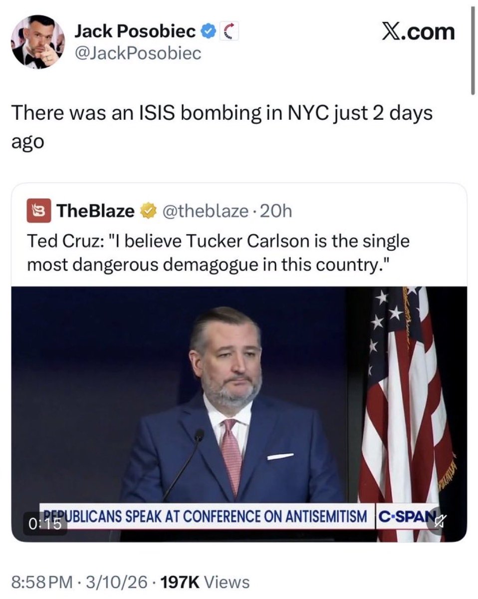 Does Jack Posobiec know what a  “demagogue” is?

Also…Tucker said he hates Christians more than Hamas.