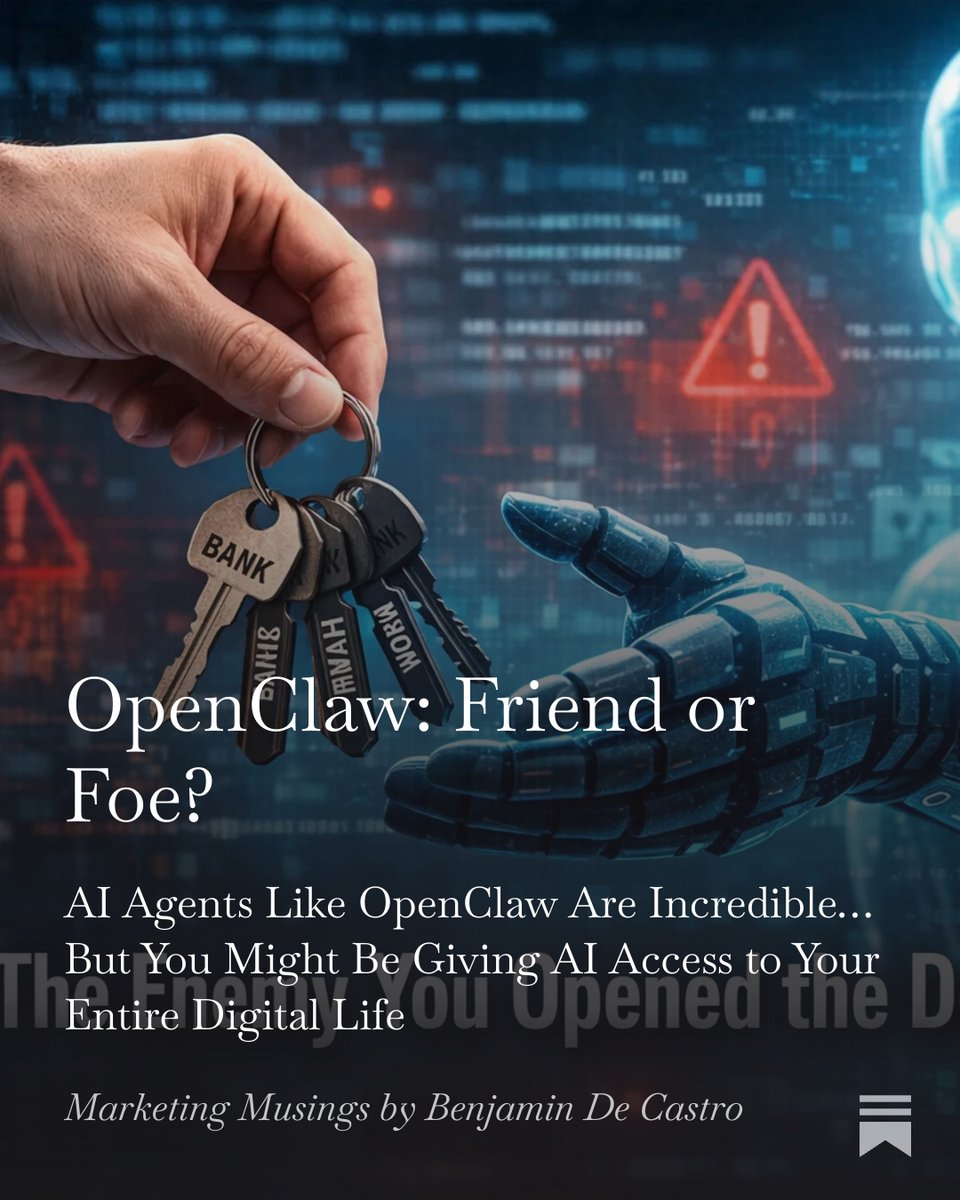 MADmarketer's tweet photo. AI just crossed a line.
Tools like OpenClaw don’t just answer questions.
They can control your computer: click buttons/fill forms/make transactions
Amazing? Yes. Also potentially terrifying.
Before you hand AI the keys to your digital life, read this.
https://t.co/P22J1HNFcA
#AI https://t.co/I3bLemx9tt