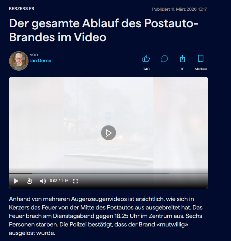 Ein Video, in dem man über eine Minute lang die Flammen zeigt, in denen sechs Menschen schrecklich getötet wurden, ohne jede Analyse oder Einordnung, hat nichts mit Journalismus zu tun. Das ist perverser Voyeurismus.

Sogar 20 Minuten sollte es besser wissen.