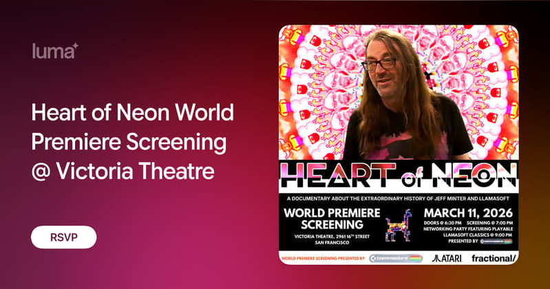 As one of the original indie devs, Jeff Minter has created an enviable catalogue of complex, arcade-style games with an unforgettable style and singular sense of humor.

Today, the World Premiere screening of Heart of Neon, a film chronicling his career, takes place at #GDC. See