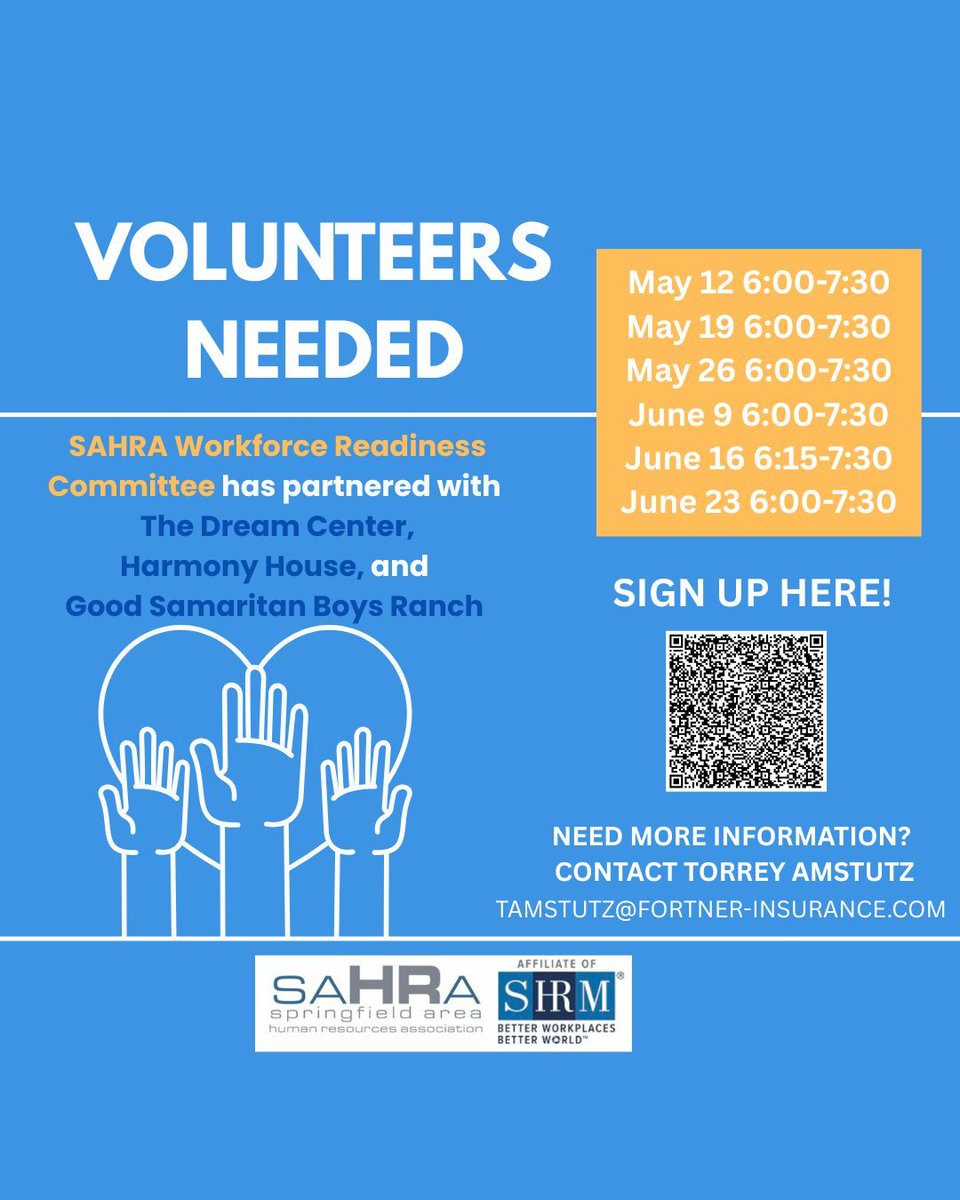 Calling all SAHRA members!

Our Workforce Readiness Committee is launching a volunteer initiative with The Dream Center, Harmony House, and Good Samaritan Boys Ranch—and we’d love your expertise.

Multiple evening volunteer dates are available in May and June.