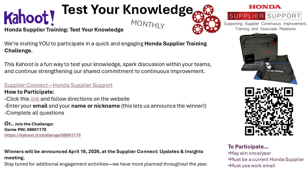 HondaEngage's tweet photo. Go to: https://t.co/hpDHrWTSSO
Scan the QR Code
Enter your email and your name or nickname (this lets us announce the winner!)
-Complete all questions
Or..
Join the Challenge:
Game PIN: 09801170
https://t.co/OjXwcOQD2B https://t.co/XhYY3Risy3