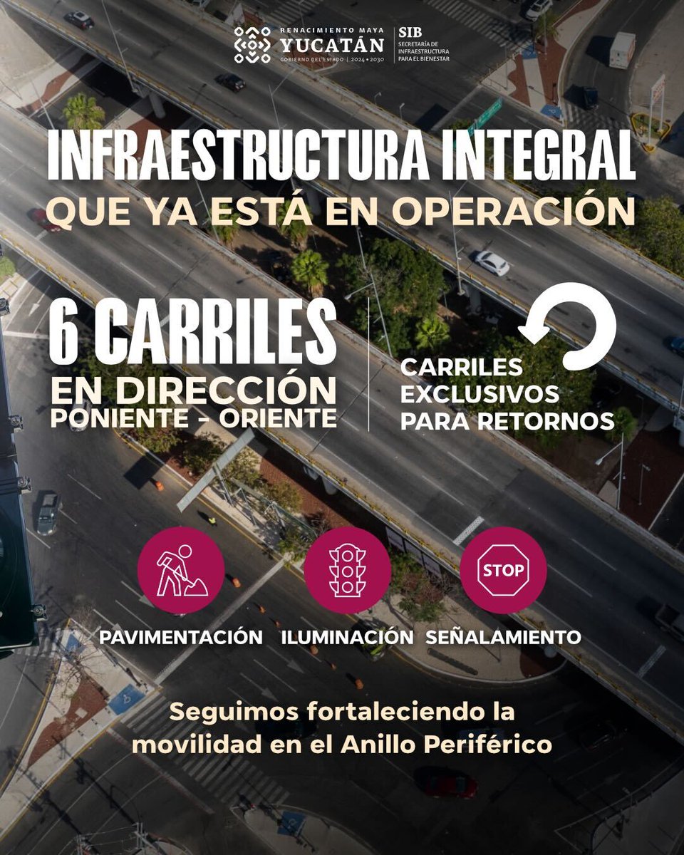 huachodiazmena's tweet photo. 🚧 Con la modernización vial del Anillo Periférico y la glorieta de City Center en #Mérida seguimos mejorando la movilidad de nuestra ciudad. 

✅ Traslados más ágiles, con una reducción del tiempo de espera de hasta un 50%.
✅ Mayor seguridad vial para quienes transitan por esta zona.
✅ 6 carriles que fortalecen la movilidad.