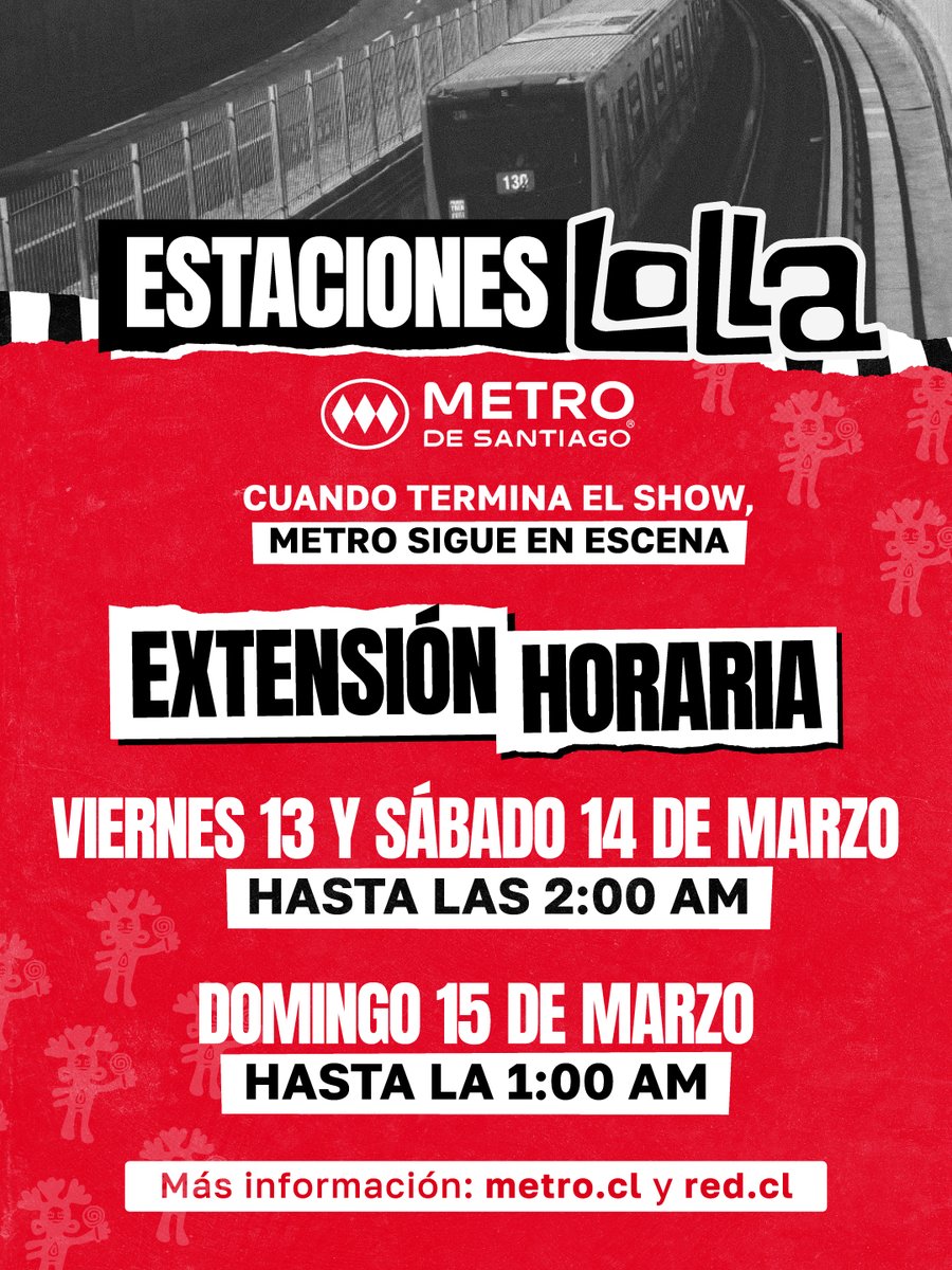lollapaloozacl's tweet photo. ¡Empieza a planificar tu regreso desde #LollaCL2026! 🚇🚍

Si vienes desde regiones o necesitas transporte para volver a casa, revisa las opciones disponibles gracias a @Red_Movilidad y @metrodesantiago 😎

Organízate, revisa los horarios y rutas para un retorno cómodo y seguro https://t.co/ypYDzDCx4R