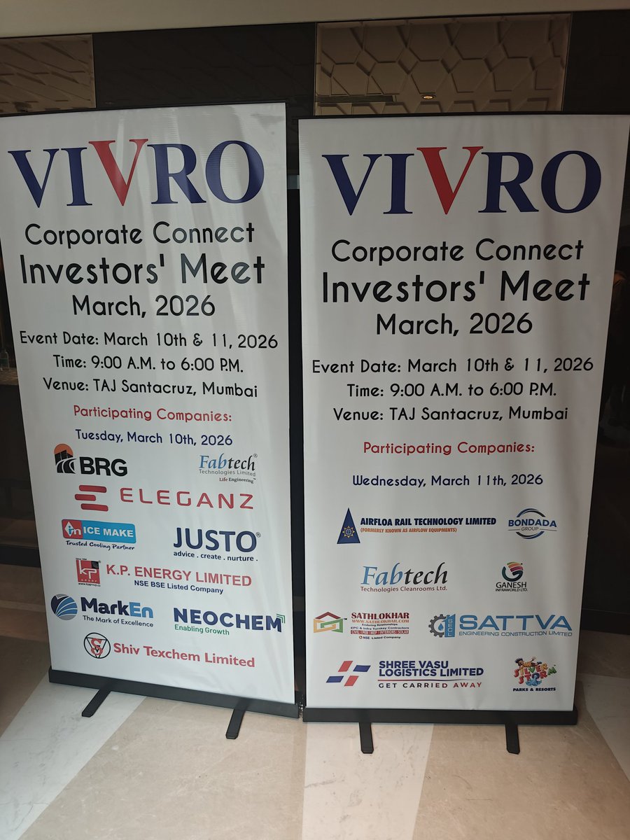 yatinmota's tweet image. Today was at Vivro Investor Conference 

Met SMEs and Main board companies. 

Saw strong growth Outlook from companies KPI Green, Fabtech Tech etc. 

#Vivro #midcaps #SME
