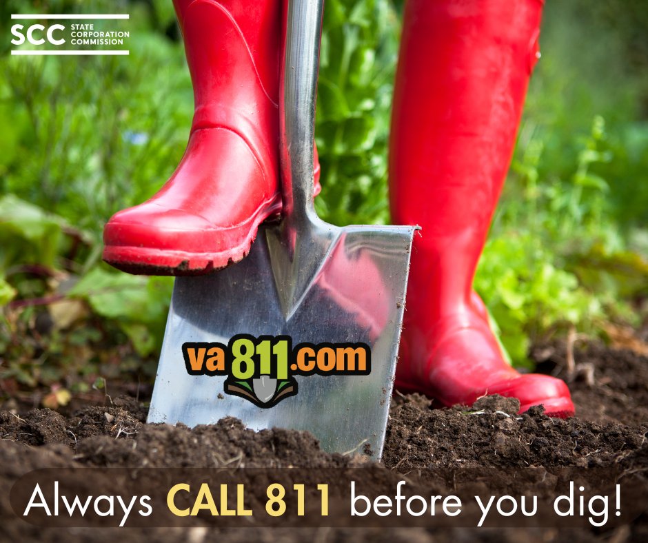 VAStateCorpComm's tweet image. If warmer temps bring out the do-it-yourselfer in you, remember to always #DigWithCARE &amp;amp; #Call811 before you dig. This can help keep you safe &amp;amp; protect Virginia’s underground utilities, communities, business districts &amp;amp; environment.
va811.com