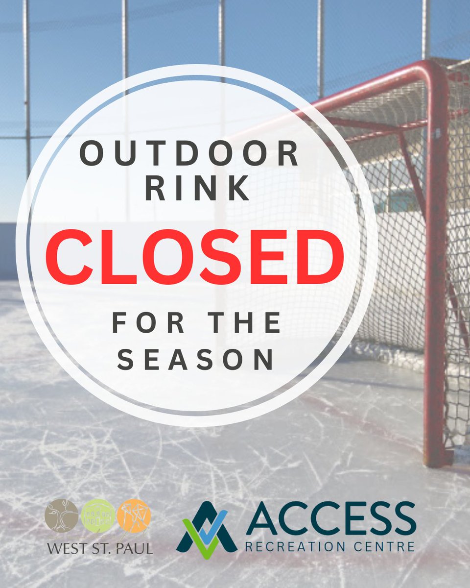 WSPRecreation's tweet photo. The outdoor rink at the Access Centre is now officially closed for the season. A huge thank you to everyone who came out to enjoy the ice this year. We’ll see you back next winter! https://t.co/2eNmrFJA0r
