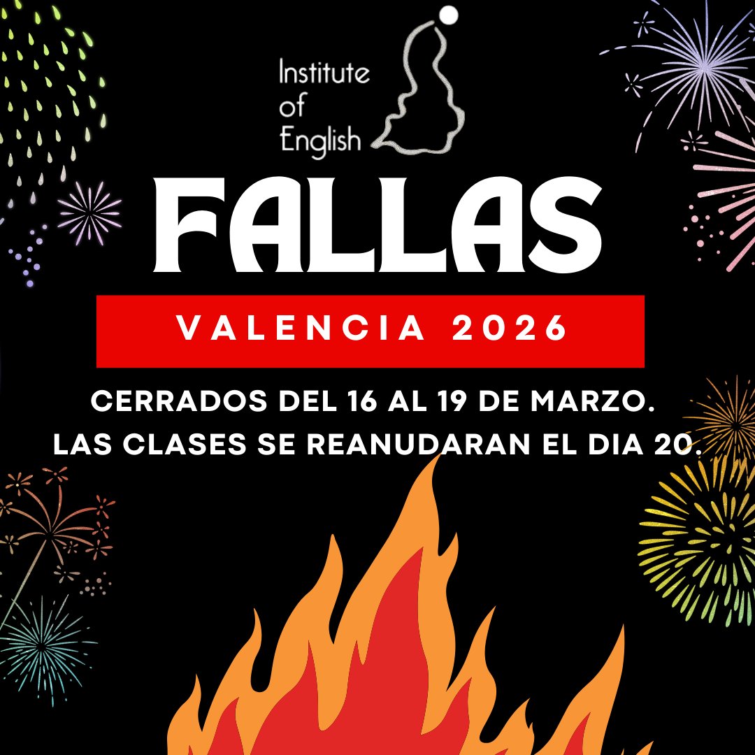 Instituteof1's tweet photo. El viernes 20 volveremos para retomar la recta final de este curso. Os deseamos a todos unas felices Fallas 2026!

#InstituteOfEnglish #YLEnglish #JuniorsEnglish #AdultsEnglish
#B1English #B2English #C1English #C2English
https://t.co/VLl6Bu4j7k https://t.co/JmVQW3Pyrf