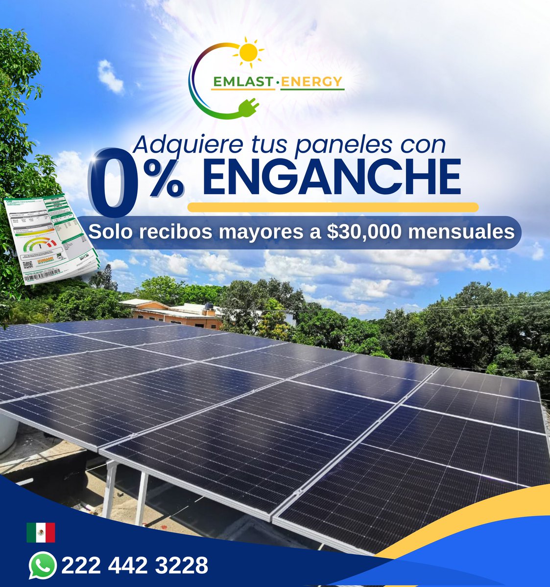 EmlastEnergy's tweet photo. ☀️ 𝗘𝗺𝗽𝗶𝗲𝘇𝗮 𝗮 𝗮𝗵𝗼𝗿𝗿𝗮𝗿 𝗲𝗻 𝘁𝘂 𝗿𝗲𝗰𝗶𝗯𝗼 𝗱𝗲 𝗹𝘂𝘇 𝘀𝗶𝗻 𝗽𝗮𝗴𝗮𝗿 𝗲𝗻𝗴𝗮𝗻𝗰𝗵𝗲
🔴Cotiza hoy mismo 222 442 3228 
#PanelesSolares #EnergíaSolar #ReciboDeLuz #AhorroDeLuz #SistemaSolar #EmlastEnergy #ahorro #comerciolocal #industria #empresas #Residencial https://t.co/ZOL16mDyxx