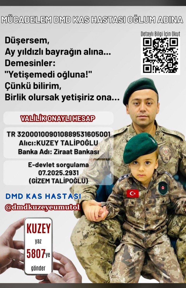 Teşkilat mensubumuzun kıymetli evladının yaşadığı sağlık sorunu nedeniyle bir yardım kampanyası başlatılmıştır. Bu zorlu süreçte küçük bir destek, bir ailenin umudunu büyütecek ve yükünü bir nebze de olsa hafifletecektir. Destek olmak isteyenler, görselde yer alan hesap