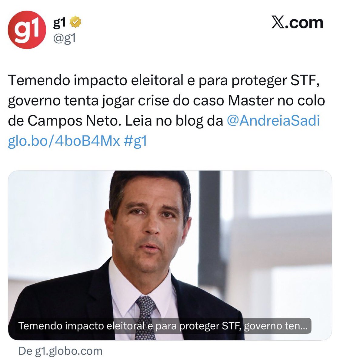 rfotios's tweet photo. Temendo impacto eleitoral e para proteger STF, governo tenta jogar crise do caso Master no colo de Campos Neto, que é um amor de pessoa. https://t.co/wWt45hm4rf