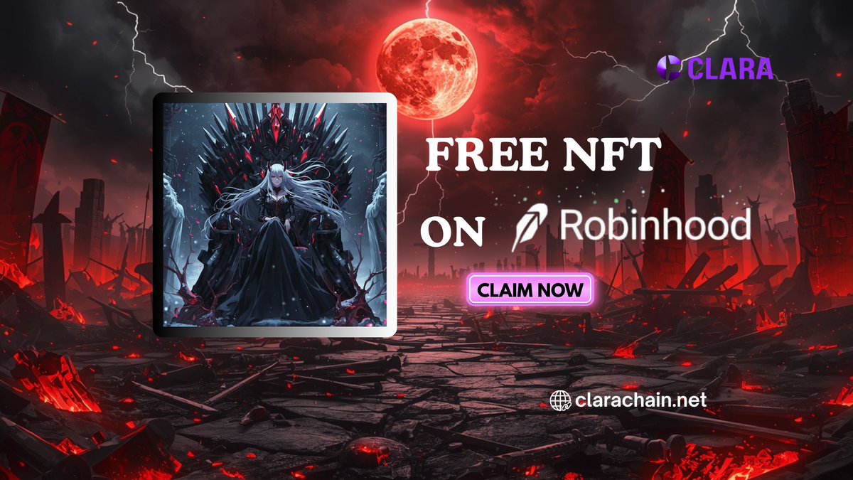clarachainxyz's tweet photo. Free Mint NFT on Robinhood Testnet 

"QUEENHOOD" on CLARA ⚔️

🔗Mint: https://t.co/Mh8wMVVTTt

RT &amp; Paste Your Wallet Address Below ⬇️🎁 https://t.co/04nBhVRryV