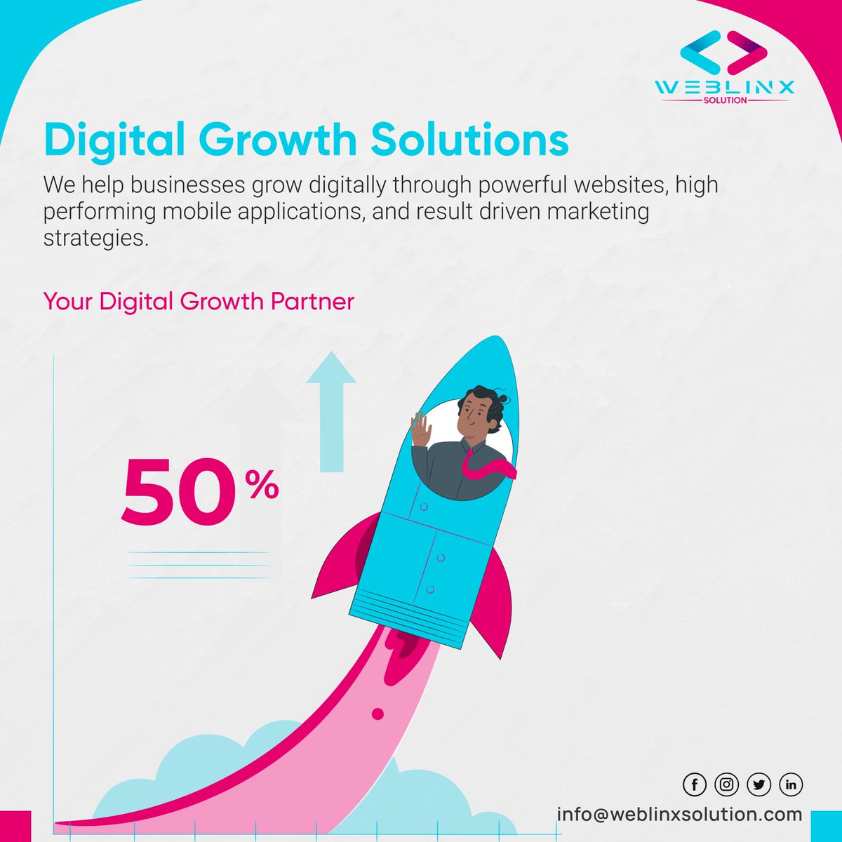 WeblinxSolution's tweet photo. Grow your business digitally with powerful websites, mobile apps, and smart marketing. 
Partner with Weblinx Solution and take your brand to the next level. 

#digitalgrowth #webdevelopment #mobileapps #digitalmarketing #weblinxsolution https://t.co/PBBcZi1rYE