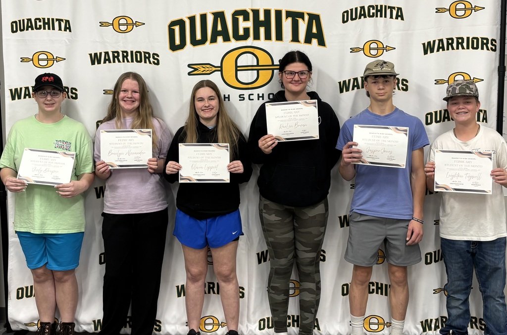 We would like to congratulate the OHS students of the month for February! 
Pictured left to right:  Judy Draper, Brinlyn Alexander, Olivia Lippert, RaeLen Bryan, Jasper Jones, and Leighton Tugwell.
