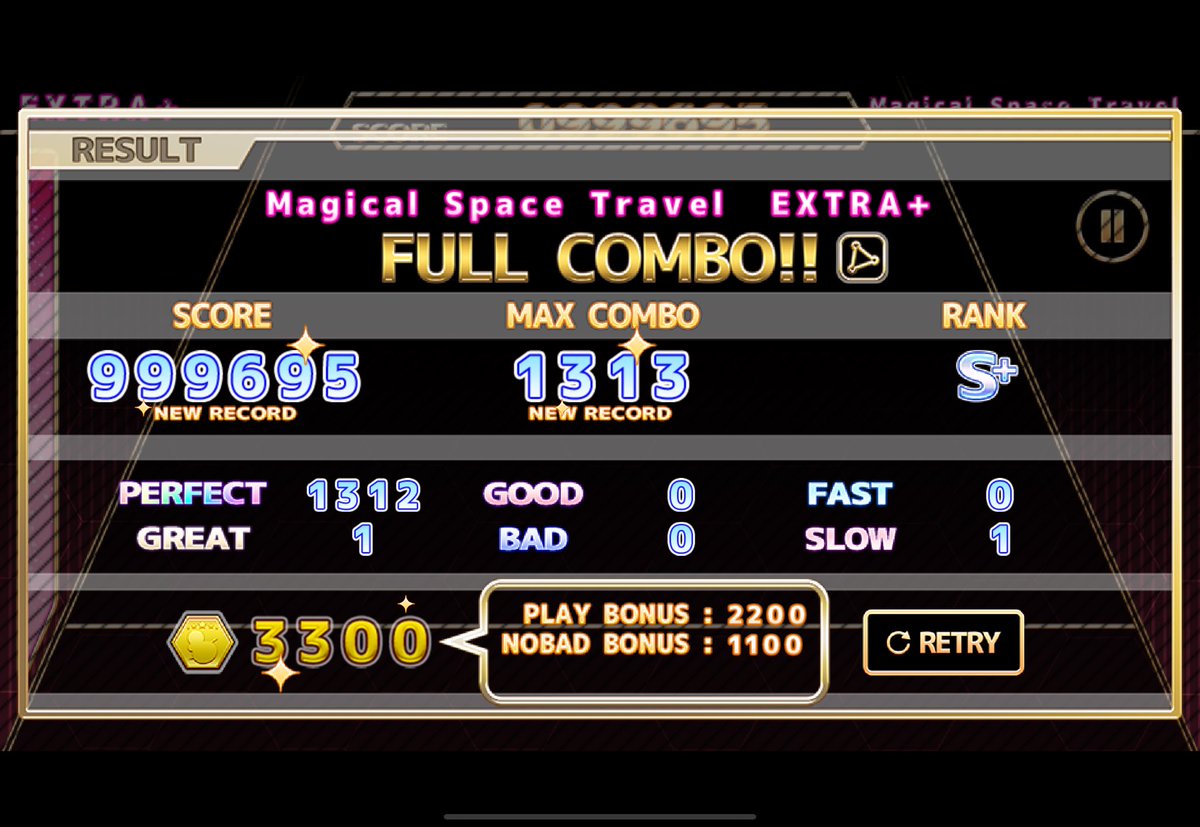 GreenDiamond091's tweet image. 【ChainBeeTをプレイ】
Magical Space Travel(EXTRA+)をFull Combo!!!
#ChainBeeT
Lv.11 1gr