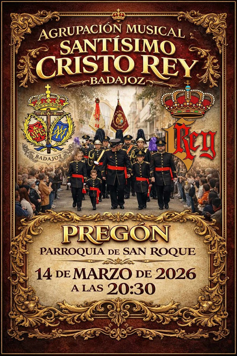 Cartel con motivo del Pregón de la Cofradía de San Roque - Badajoz , en el cual participará nuestra Agrupación Musical. Cartel diseñado por nuestro compañero Emilio Gaspar Canchales .