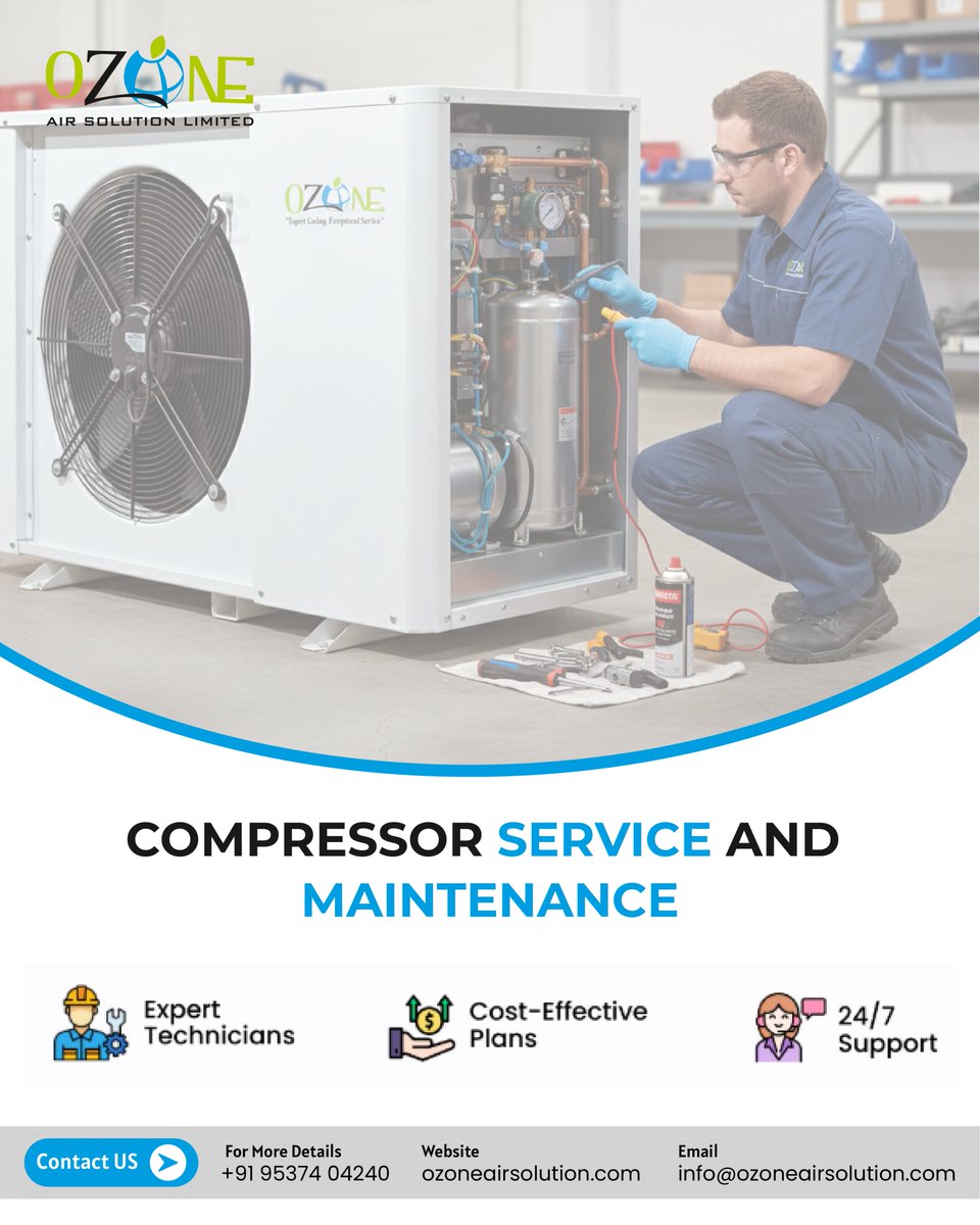 ozoneair3's tweet photo. Keep your cooling systems running at peak performance.
Reliable service. Maximum performance. Complete peace of mind.
#CompressorService #CompressorMaintenance #IndustrialService #HVACMaintenance #CoolingSolutions #IndustrialCooling #EquipmentMaintenance #HVACIndia https://t.co/xwMZSf5hjG