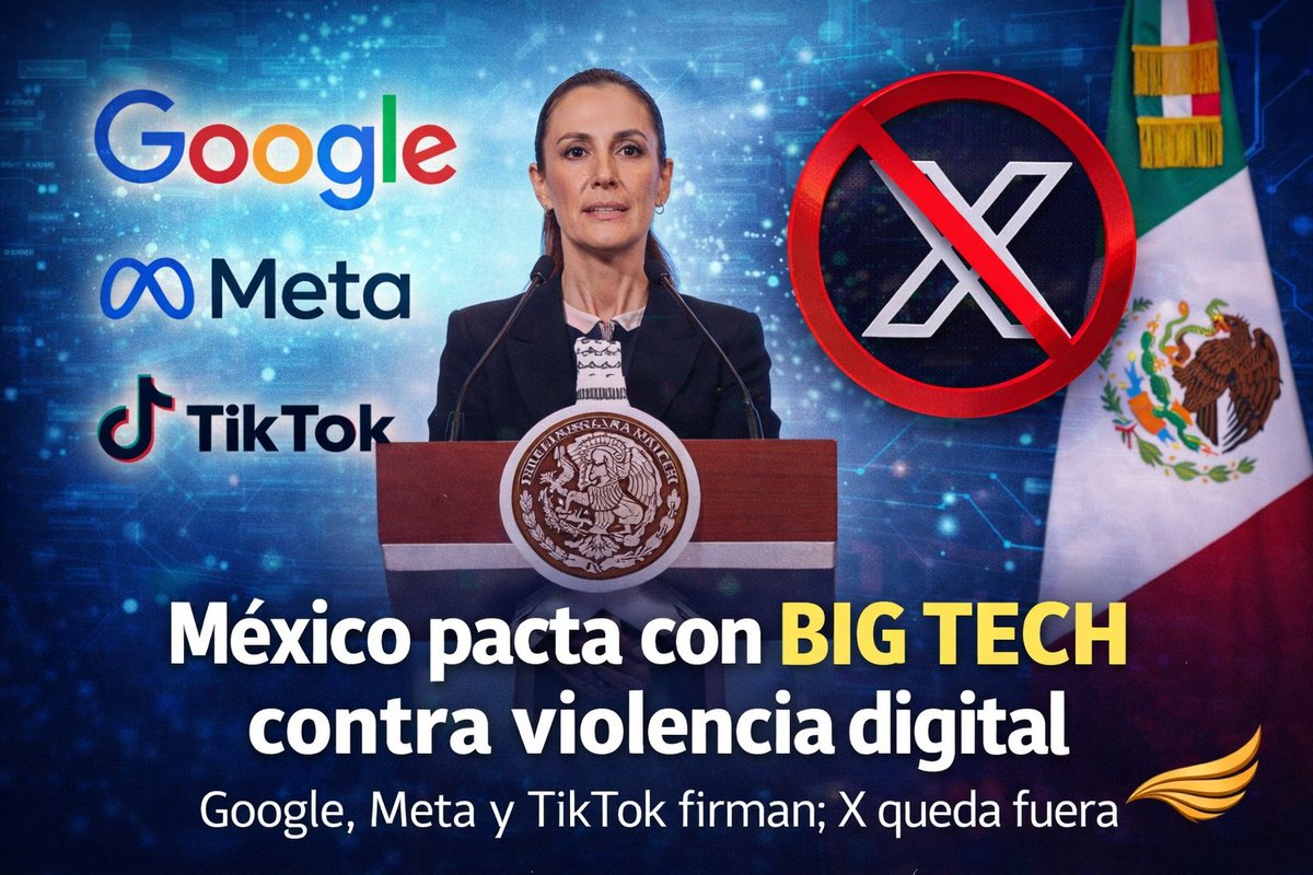 🚨México pacta con Big Tech contra #ViolenciaDigital 
La presidenta <a href="/Claudiashein/">Claudia Sheinbaum Pardo</a> anuncia acuerdo con #Google, #Meta y #TikTok para combatir acoso en redes, impulsado por la #LeyOlimpia
#X no se suma al acuerdo.
📲 Todos los detalles:
alacritica.com/post/sheinbaum…
#RedesSociales