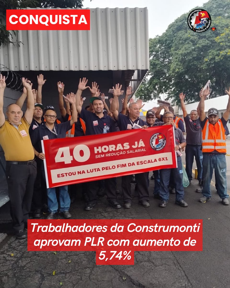SINDMETALOSASCO's tweet photo. ✊🏽 Conquista!
Trabalhadores da Construmonti aprovaram a PLR negociada pelo Sindicato, com aumento de 5,74% em relação ao ano passado. O pagamento será feito em parcela única em 15 de dezembro. #PLR #SindicatoForte https://t.co/xv8HzMti99