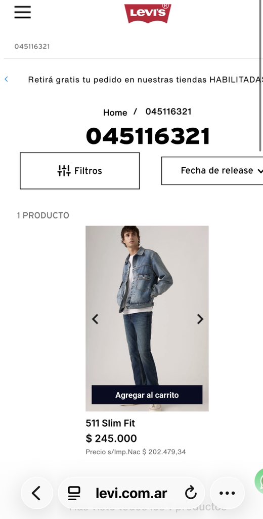 Fergubb's tweet photo. @martintetaz Martín en Chile, mismo pantalón, mismo código Levi’s 045116310 y hasta el mismo pibe que lo modela… acá US172, allá US72.” Acá nos afanan..!! https://t.co/qw8xmeFaot