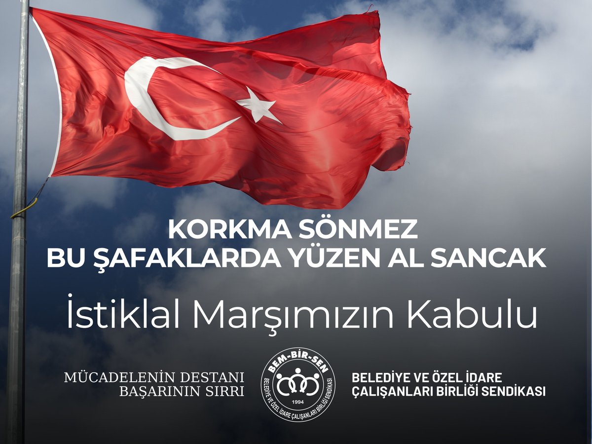 🇹🇷  
KORKMA SÖNMEZ
bu şafaklarda yüzen al sancak;
Sönmeden yurdumun üstünde 
tüten en son ocak...

İstiklal Marşımızın kabulünün yıl dönümünde, 
Mili Şairimiz merhum #MehmetAkifErsoy başta olmak üzere, İstiklal mücadelemizin bütün Kahramanlarını rahmetle yad ediyoruz.

#12Mart