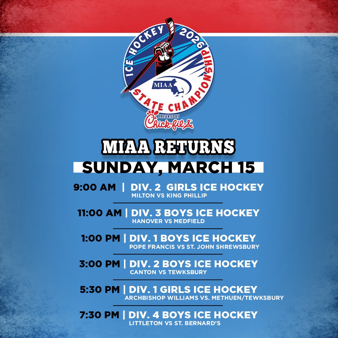 The MIAA 2026 Ice Hockey State Championships at #TDGarden are just a few days away! 🏒

Get your tickets now: tdgar.de/3NxHTTQ