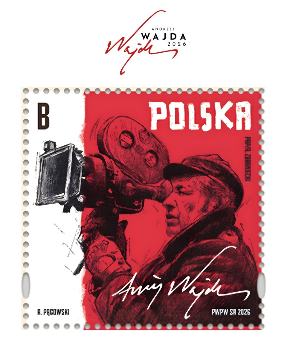 PLinCuba's tweet photo. En el marco de la celebración por el centenario de nacimiento del gran cineasta Andrzej Wajda, Correos de Polonia ha lanzado su estampilla conmemorativa, presentada en @KancelariaSejmu. Su autor es el reconocido diseñador Andrzej Pągowski.
#wajda100 #andrzejwajda #wajda https://t.co/ziNFU99SyK