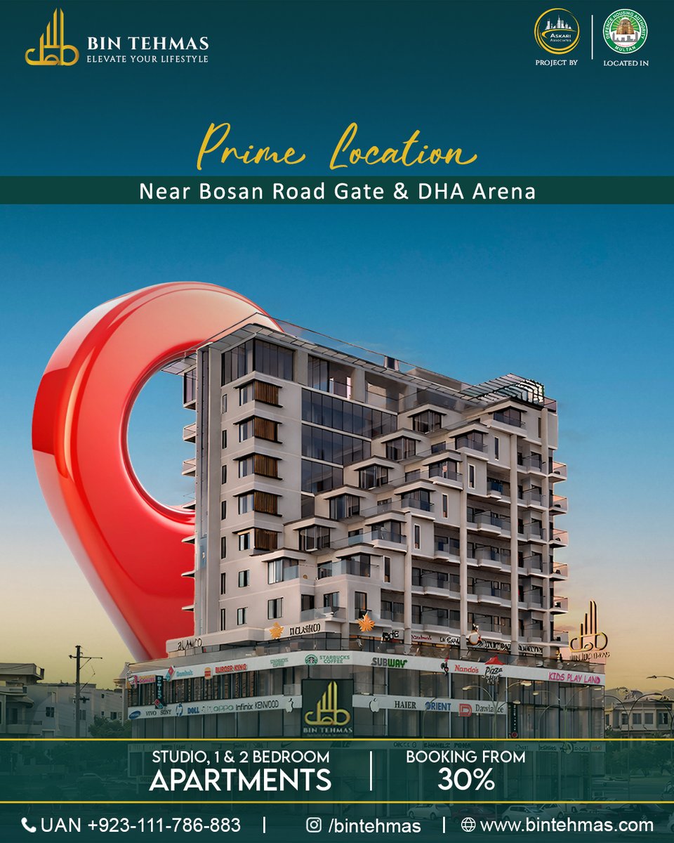 BinTehmas's tweet image. Prime Location — Bin Tehmas

Near Bosan Road Gate &amp;amp; DHA Arena, Bin Tehmas rises in Sector C, DHA Multan — a modern mixed-use destination with premium commercial outlets and contemporary apartments.

📞 +92 311 1786883

#BinTehmas #DHAMultan #PrimeLocation