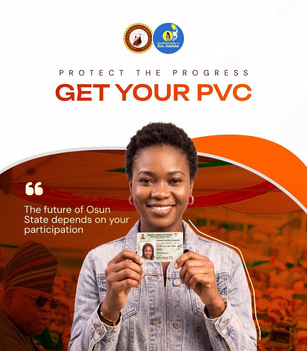 AYDI_Osun's tweet photo. The future of Osun State depends on your participation. 

Get Your PVC And Vote IMOLE 💡 https://t.co/tjtcmBLbF1