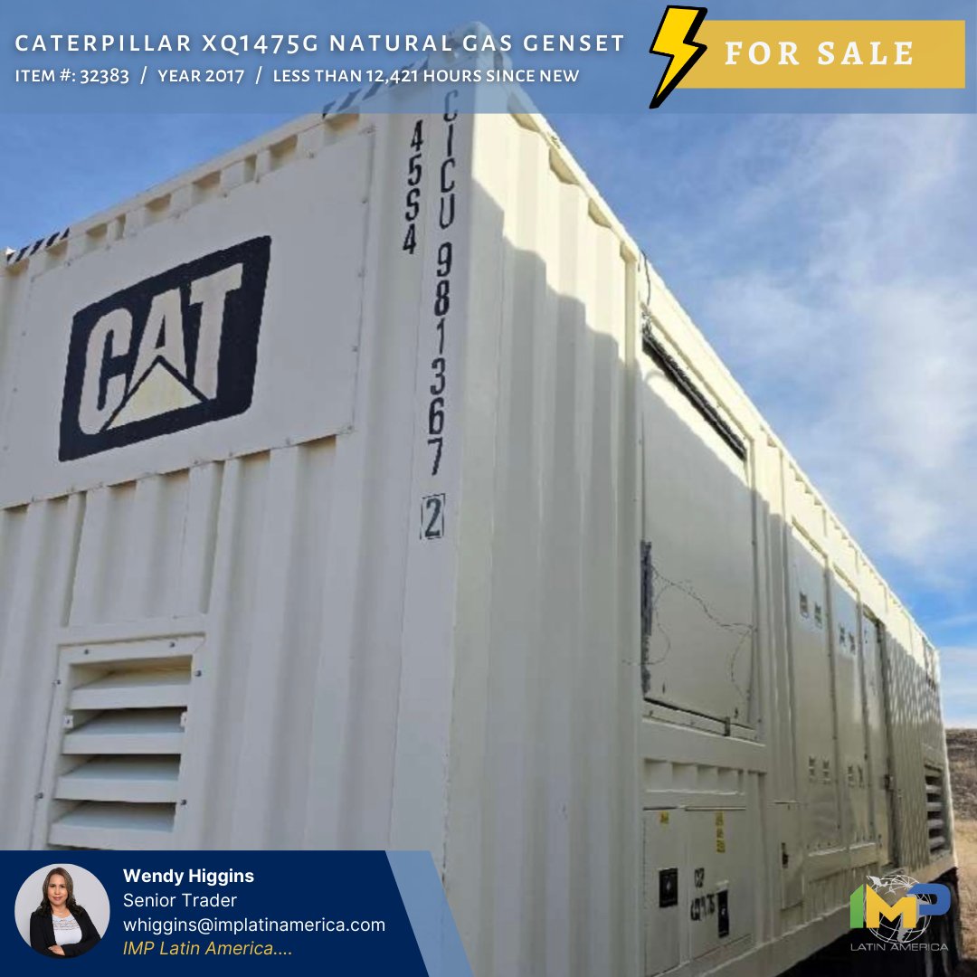 IMP_LA's tweet photo. CAT XQ1475G a Gas Natural con Motor G3516C.
Potencia: 1475 kW en continuo. 
Doble frecuencia: 60 Hz- 480 V, 1800 RPM. 50 Hz- 400 V, 1500 RPM.
Año 2017, con 12,421 horas de uso.
Numero de articulo: 32383.
📞: +1 305 979 1110
📧: whiggins@implatinamerica.com
https://t.co/hamLunmcA6 https://t.co/LlQu9Cwlxn