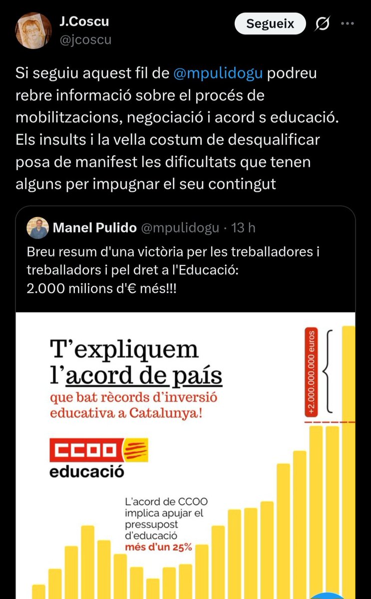 Si Coscu està a favor de la baixada de pantalons dels sindicats grocs vol dir que els que ens mantenim en la lluita organitzada centre a centre tenim més raó encara per a romandre ferms.