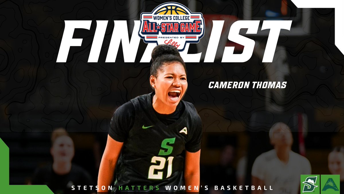 StetsonWBB's tweet photo. 𝗡𝗮𝘁𝗶𝗼𝗻𝗮𝗹 𝗿𝗲𝗰𝗼𝗴𝗻𝗶𝘁𝗶𝗼𝗻 𝗳𝗼𝗿 𝗖𝗮𝗺 👏

Cameron Thomas named a finalist for the 2026 Lilly Women’s College All-Star Game — the only ASUN selection.

🔗 https://t.co/6iimS396Wc

#GoHatters | @StetsonHatters https://t.co/ciY3dUC5v0