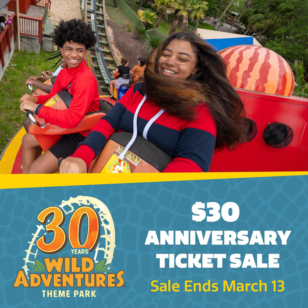 Time is running out! Get your $30 1-Day General Admission before March 13 and help us celebrate our 30th Season of FUN! 🥳 

Tickets are valid through May 26; get yours here: bit.ly/3WlSO2S