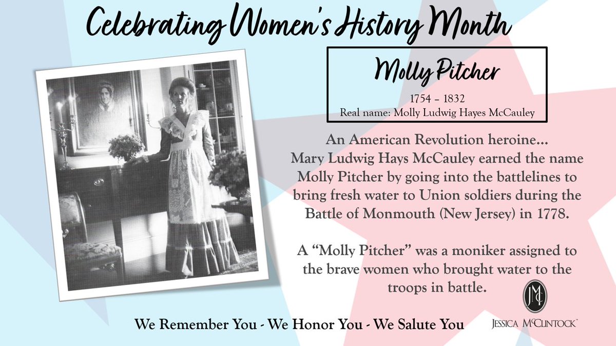 LifeByJessica1's tweet photo. Celebrating Women's History Month...spotlight on Molly Pitcher...
The Legacy Continues...

#jessicamcclintock #gunnesax #WomensHistoryMonth #IconicWomen #AmericanHistory #mollypitcher #honor #female #heroine https://t.co/VCvWFLPTDS