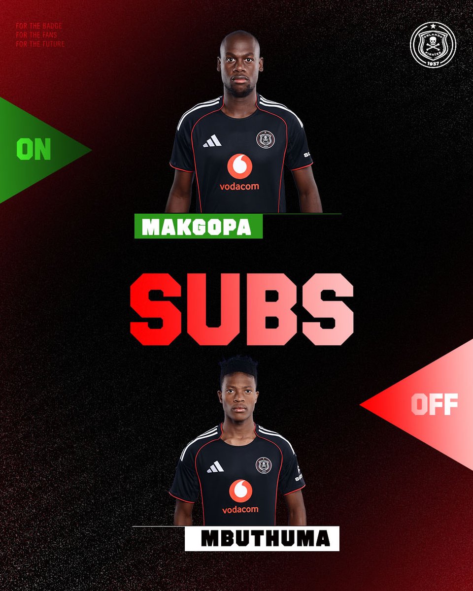 orlandopirates's tweet photo. ♻️60' Subs | @orlandopirates 1 - 0 @RichardsBayFC_ 

🟢Moremi
🔴Maswanganyi
🟢Makgopa
🔴Mbuthuma

⚫⚪🔴⭐
#MatchDay
#OrlandoPirates
#OnceAlways https://t.co/0NTmzCRcxM