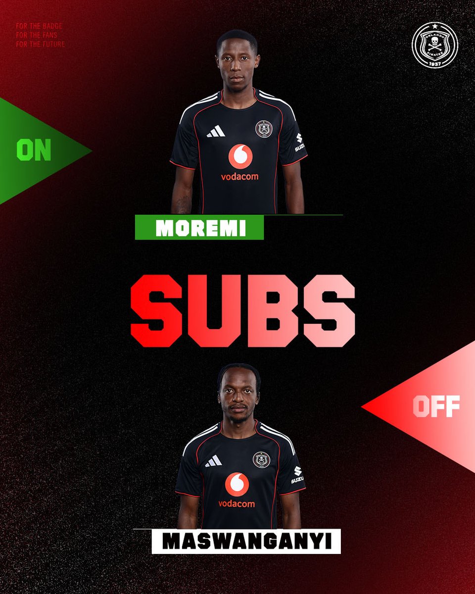 orlandopirates's tweet photo. ♻️60' Subs | @orlandopirates 1 - 0 @RichardsBayFC_ 

🟢Moremi
🔴Maswanganyi
🟢Makgopa
🔴Mbuthuma

⚫⚪🔴⭐
#MatchDay
#OrlandoPirates
#OnceAlways https://t.co/0NTmzCRcxM