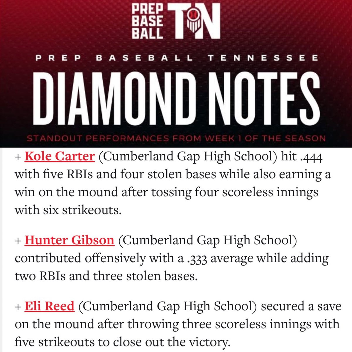 Cumberland Gap HS Varsity Baseball tweet media