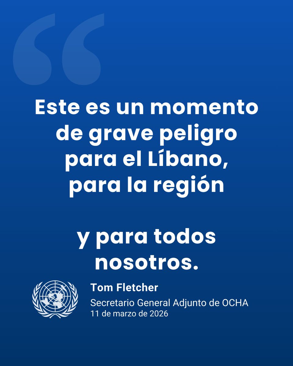 “Este es un momento de grave peligro para el Líbano, para la región y para todos nosotros”.

<a href="/UNReliefChief/">Tom Fletcher</a> advierte que la escalada militar en Oriente Medio está agravando a un ritmo alarmante la crisis humanitaria en Líbano, donde los civiles siguen pagando el precio más alto.