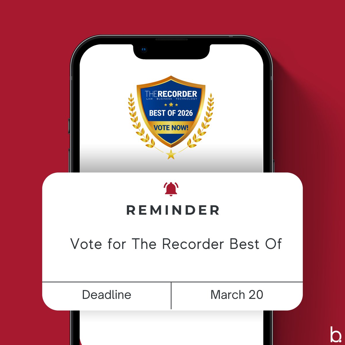 📢 Calling all lawyers &amp; legal support staff:
<a href="/RecorderTweets/">The Recorder</a> Best Of survey closes on March 20 to cast your vote for the top vendors serving the CA legal community. 
 
🗳️ Please consider voting for Berbay as the Top PR Agency: surveymonkey.com/r/BestofRec2026